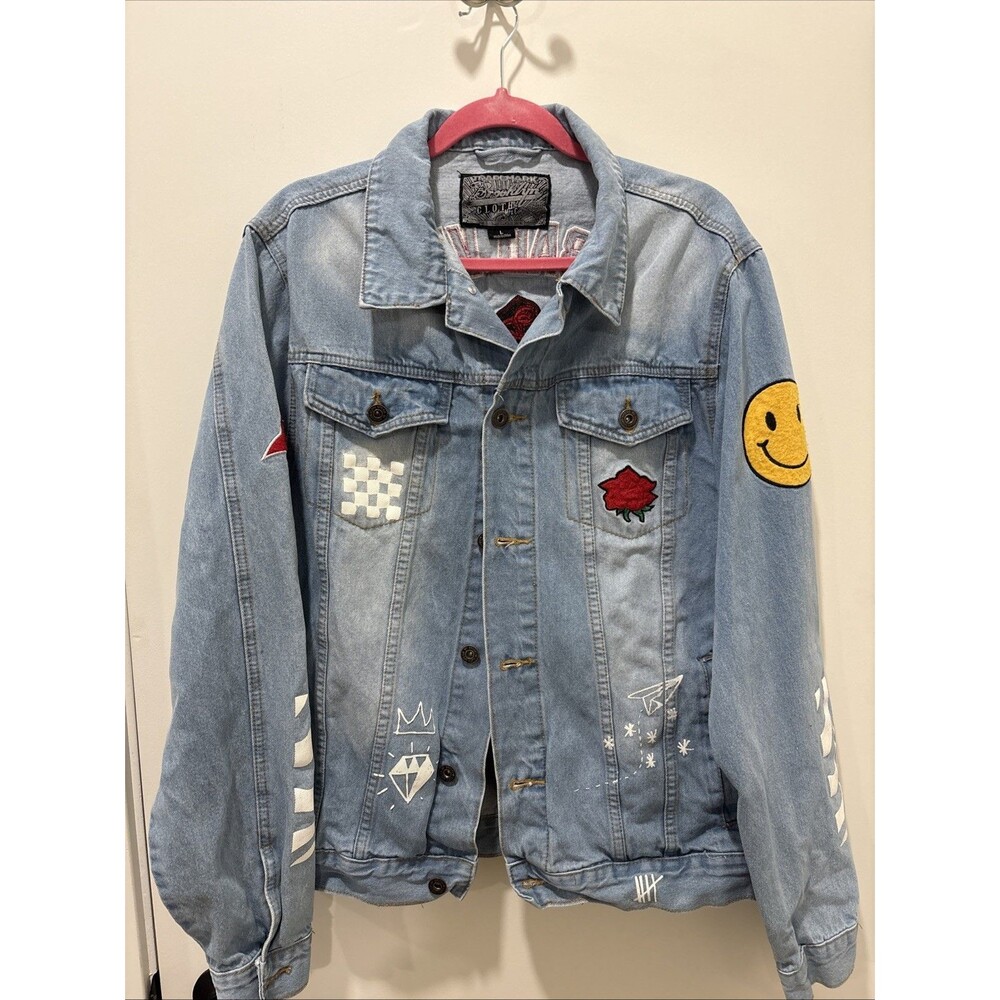 Brooklyn Cloth Trademark Denim Jean Jacket No Bad Vibes. Dice. Roses. Size L